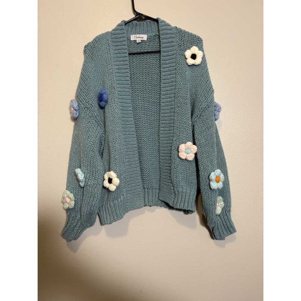 Duchamp Chunky Knit Sweater 3d Flowers One Size Cottage Core Cozy Granny